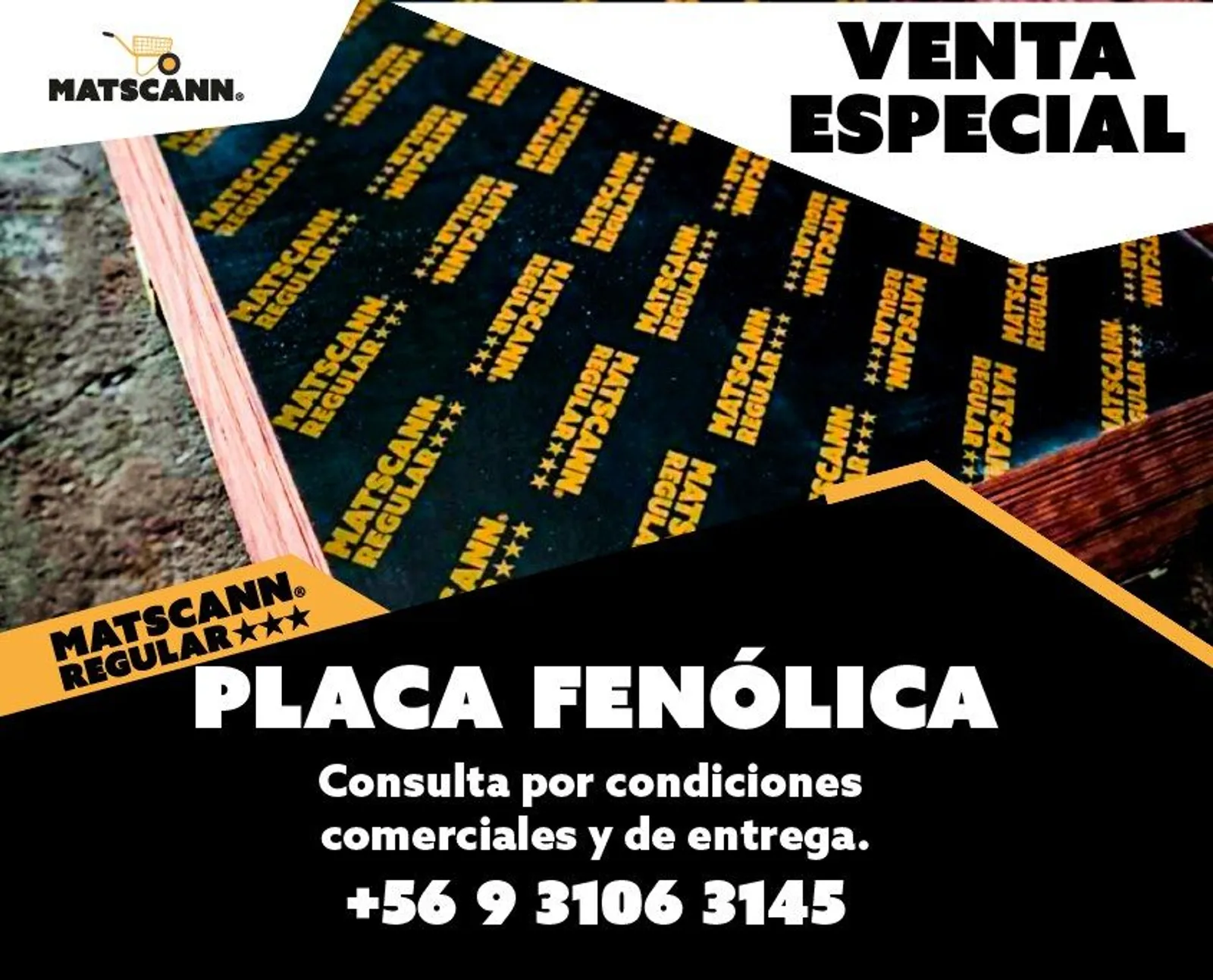 Venta especial de placa fenólica Matscann Regular: consulta por condiciones comerciales y de entrega al +56 9 3106 3145